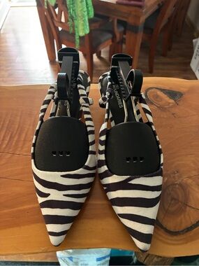 No Boundaries Black & White Zebra-Print Pointed Slingback Flats #42